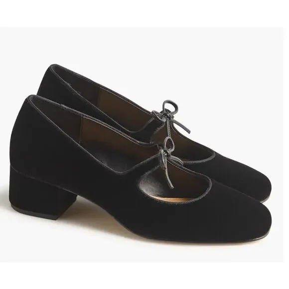 J. Crew Velvet Bow Tie–Heeled Mary Janes - Picture 1 of 8